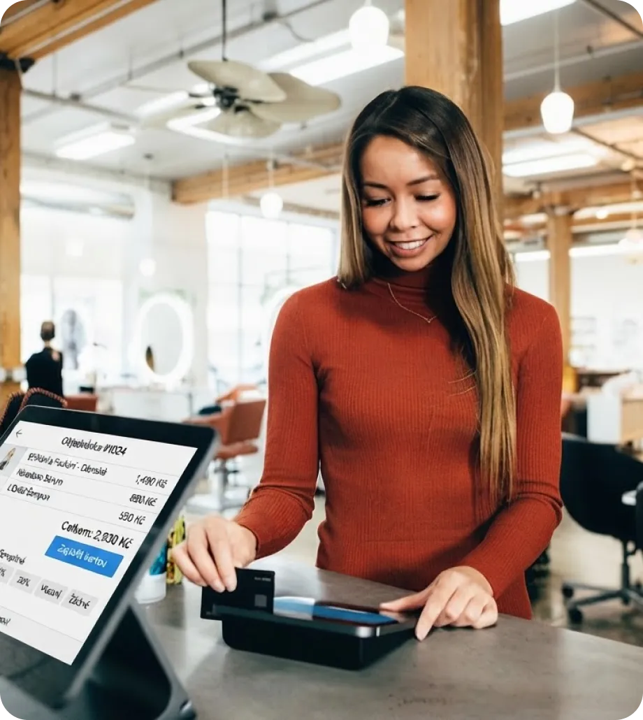 Customer paying with a card at a terminal